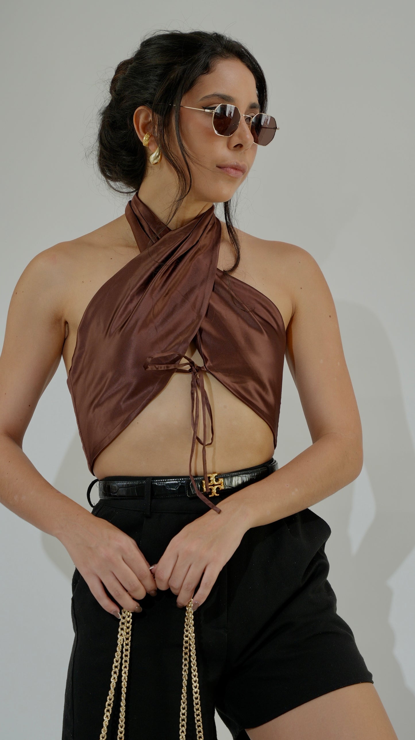 Choco Satin Halter Top