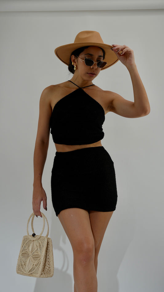 Tulum Black Top and Skirt Set