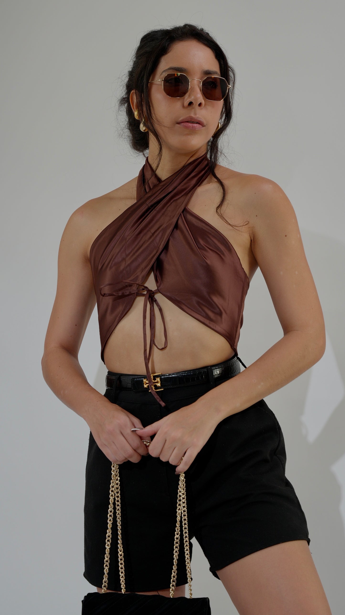 Choco Satin Halter Top